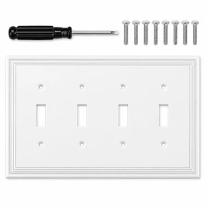 C White Decorative Quad Toggle Light Switch Covers Wall Plate, Natural Material Switch Plate Covers - Modern Style (4 Gang Toggle 1 Pack) C White Decorative Quad Toggle Light Switch Covers Wall Plate, Natural Material Switch Plate Covers - Modern Style (4 Gang Toggle 1 Pack)