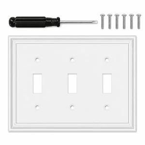 C White Decorative Triple Toggle Light Switch Covers Wall Plate, Natural Material Switch Plate Covers - Modern Style (3 Gang Toggle 1 Pack) C White Decorative Triple Toggle Light Switch Covers Wall Plate, Natural Material Switch Plate Covers - Modern Style (3 Gang Toggle 1 Pack)
