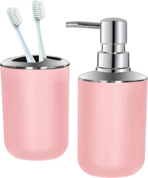 CozyNF Bathroom Accessories Set 2 PCS, Pink Bathroom Accessories Plastic Soap Dispenser and Toothbrush Holder Set Boho Bathroom Decor Bathroom Set Pink CozyNF Bathroom Accessories Set 2 PCS, Pink Bathroom Accessories Plastic Soap Dispenser and Toothbrush Holder Set Boho Bathroom Decor Bathroom Set Pink