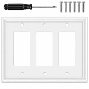 C White Decorative Triple Decorator Switch Covers Wall Plate, Natural Material Rocker Switch Plates for Receptacle, GFCI Outlet, Dimmer Switch - Modern Style (3 Gang Decorator 1 Pack) C White Decorative Triple Decorator Switch Covers Wall Plate, Natural Material Rocker Switch Plates for Receptacle, GFCI Outlet, Dimmer Switch - Modern Style (3 Gang Decorator 1 Pack)