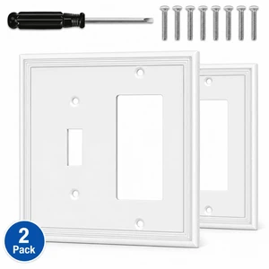 C White Decorative Combination Light Switch Covers Wall Plate, Natural Material Rocker Switch Plate Outlet Covers - Modern Style (2 Gang Toggle/Decorator 2 Pack) C White Decorative Combination Light Switch Covers Wall Plate, Natural Material Rocker Switch Plate Outlet Covers - Modern Style (2 Gang Toggle/Decorator 2 Pack)