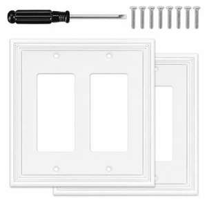 C White Decorative Double Decorator Switch Covers Wall Plate, Natural Material Rocker Switch Plates for Receptacle, GFCI Outlet, Dimmer Switch - Modern Style (2 Gang Decorator 2 Pack) C White Decorative Double Decorator Switch Covers Wall Plate, Natural Material Rocker Switch Plates for Receptacle, GFCI Outlet, Dimmer Switch - Modern Style (2 Gang Decorator 2 Pack)