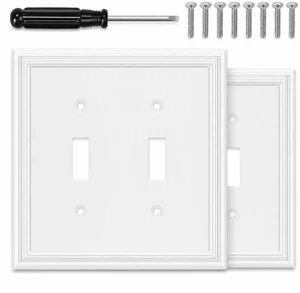 C White Decorative Double Toggle Light Switch Covers Wall Plate, Natural Material Switch Plate Covers - Modern Style (2 Gang Toggle 2 Pack) C White Decorative Double Toggle Light Switch Covers Wall Plate, Natural Material Switch Plate Covers - Modern Style (2 Gang Toggle 2 Pack)