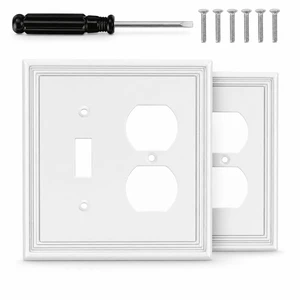 C White Decorative Combination Light Switch Covers Wall Plate, Natural Material Switch Plate Outlet Covers - Modern Style (2 Gang Toggle/Duplex 2 Pack) C White Decorative Combination Light Switch Covers Wall Plate, Natural Material Switch Plate Outlet Covers - Modern Style (2 Gang Toggle/Duplex 2 Pack)
