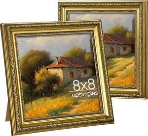 CozyNestFinds 8x8 Picture Frame with Real Glass, Ornate Vintage 8 x 8 Photo Frames for Wall Decor or Tabletop Display, Gold, 2 Pack CozyNestFinds 8x8 Picture Frame with Real Glass, Ornate Vintage 8 x 8 Photo Frames for Wall Decor or Tabletop Display, Gold, 2 Pack