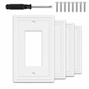 C White Decorative Single Decorator Switch Covers Wall Plate, Natural Material Rocker Switch Plates Outlet Covers for Receptacle, GFCI Outlet, Dimmer - Modern Style (1 Gang Decorator 4 Pack) C White Decorative Single Decorator Switch Covers Wall Plate, Natural Material Rocker Switch Plates Outlet Covers for Receptacle, GFCI Outlet, Dimmer - Modern Style (1 Gang Decorator 4 Pack)