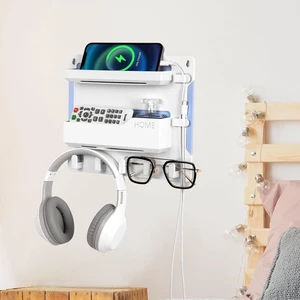 Bedside Wall Mount Shelf, Adhesive Organizer for Remote, Phone, Glasses. Accessories Storage Suitable for College Dorm, Bunk Bed, Bedroom, RV (White) Bedside Wall Mount Shelf, Adhesive Organizer for Remote, Phone, Glasses. Accessories Storage Suitable for College Dorm, Bunk Bed, Bedroom, RV (White)