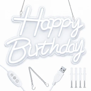 C Happy Birthday Neon Sign for Backdrop, LED Happy Birthday Light Up Sign, USB Powered Dimmable Neon Light for Birthday Party Decorations, Wall Decor, White, 16.5 x 12 inch C Happy Birthday Neon Sign for Backdrop, LED Happy Birthday Light Up Sign, USB Powered Dimmable Neon Light for Birthday Party Decorations, Wall Decor, White, 16.5 x 12 inch