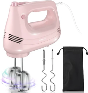 Electric Hand Mixer with Stainless Steel Whisk, Dough Hook Attachment and Storage Bag, Handheld Mixer for Baking Cakes, Eggs, Cream Food Mixers. Turbo Boost /5 Speed Kitchen Blender PINK Electric Hand Mixer with Stainless Steel Whisk, Dough Hook Attachment and Storage Bag, Handheld Mixer for Baking Cakes, Eggs, Cream Food Mixers. Turbo Boost /5 Speed Kitchen Blender PINK