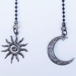 2 Pack Ceiling Fan Pull Chain, Sun and Moon Pull-chain Extension, 12 Inches Celestial Decor Beads Ball Chain Extender with Connectors for Ceiling Fans/Light Lamp (Black) 2 Pack Ceiling Fan Pull Chain, Sun and Moon Pull-chain Extension, 12 Inches Celestial Decor Beads Ball Chain Extender with Connectors for Ceiling Fans/Light Lamp (Black)