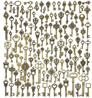 125 PCS Vintage Skeleton Key Set Charms, Mixed Antique Style Bronze Brass for Pendant DIY Jewelry Making Wedding Party Favors 125 PCS Vintage Skeleton Key Set Charms, Mixed Antique Style Bronze Brass for Pendant DIY Jewelry Making Wedding Party Favors