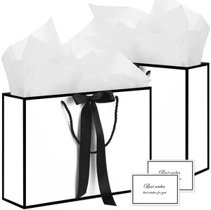 2 Pcs White Gift Bags, 14" Medium Wedding Gift Bag with Tissue Paper | 2 Pcs Gift Bags, 4 Tissue Paper & 2 Cards, Ideal for Wedding Bridal Shower, Birthday Party Decorations 2 Pcs White Gift Bags, 14" Medium Wedding Gift Bag with Tissue Paper | 2 Pcs Gift Bags, 4 Tissue Paper & 2 Cards, Ideal for Wedding Bridal Shower, Birthday Party Decorations