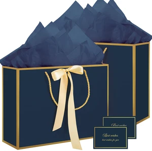 13.7" Large Gift Bags with Handles, 2 Pack Navy Blue Paper Gift Bags | Includes 4 Tissue Paper & 2 Cards, Ribbon Handles, for Men Birthday, Wedding Groomsmen, Anniversary, Business Activities 13.7" Large Gift Bags with Handles, 2 Pack Navy Blue Paper Gift Bags | Includes 4 Tissue Paper & 2 Cards, Ribbon Handles, for Men Birthday, Wedding Groomsmen, Anniversary, Business Activities