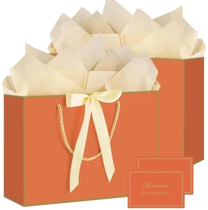 2 Pcs Orange Gift Bags with Handles, 14" Medium Fall Gift Bags | 2 Pcs Orange Bags, 4 Tissue Paper and 2 Cards, Ideal for Birthday, Autumn Fall Thanksgiving, Halloween, Thank You Gift 2 Pcs Orange Gift Bags with Handles, 14" Medium Fall Gift Bags | 2 Pcs Orange Bags, 4 Tissue Paper and 2 Cards, Ideal for Birthday, Autumn Fall Thanksgiving, Halloween, Thank You Gift