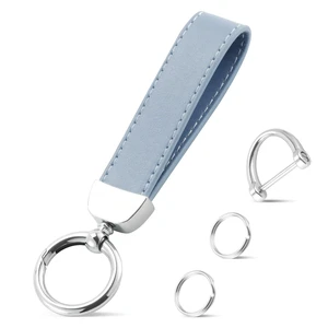 Leather Keychain, Car Key Chain with Anti-Lost D-Ring and 2 Key Ring, Keychain Wristlet, Car Accessories, Universal Keychain for Men and Women (Blue) Leather Keychain, Car Key Chain with Anti-Lost D-Ring and 2 Key Ring, Keychain Wristlet, Car Accessories, Universal Keychain for Men and Women (Blue)