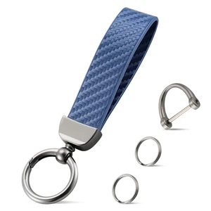 Leather Keychain, Carbon Fiber Car Key Chain with Anti-Lost D-Ring and 2 Key Ring, Keychain Wristlet, Car Accessories, Universal Keychain for Men and Women (Blue) Leather Keychain, Carbon Fiber Car Key Chain with Anti-Lost D-Ring and 2 Key Ring, Keychain Wristlet, Car Accessories, Universal Keychain for Men and Women (Blue)