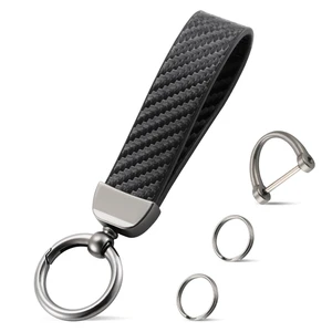 Leather Keychain, Carbon Fiber Car Key Chain with Anti-Lost D-Ring and 2 Key Ring, Keychain Wristlet, Car Accessories, Universal Keychain for Men and Women (Black) Leather Keychain, Carbon Fiber Car Key Chain with Anti-Lost D-Ring and 2 Key Ring, Keychain Wristlet, Car Accessories, Universal Keychain for Men and Women (Black)