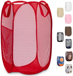 Collapsible Mesh Pop Up Laundry Hamper 14 x 13 x 24 in, Red | Wide Opening, Side Pocket, Breathable, Sturdy, Foldable, Space-Saving for Clothes Storage Collapsible Mesh Pop Up Laundry Hamper 14 x 13 x 24 in, Red | Wide Opening, Side Pocket, Breathable, Sturdy, Foldable, Space-Saving for Clothes Storage