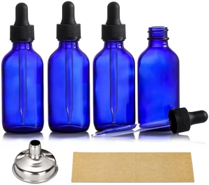 4 Pack, 2 oz Dropper Bottles with 1 Funnel & 4 Labels - 60ml Thick Dark Blue Glass Tincture Bottles with Eye Droppers - Leakproof Essential Oils Bottle for Health, Personal Care & Beauty 4 Pack, 2 oz Dropper Bottles with 1 Funnel & 4 Labels - 60ml Thick Dark Blue Glass Tincture Bottles with Eye Droppers - Leakproof Essential Oils Bottle for Health, Personal Care & Beauty