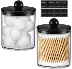 2 Pack Acrylic Qtip Holder Dispenser for Cotton Swabs, Balls, Pads, Floss - Plastic Canister Apothecary Jar Set, Bathroom Essentials Accessories Decor Vanity Makeup Storage Organizer - Clear & Black 2 Pack Acrylic Qtip Holder Dispenser for Cotton Swabs, Balls, Pads, Floss - Plastic Canister Apothecary Jar Set, Bathroom Essentials Accessories Decor Vanity Makeup Storage Organizer - Clear & Black