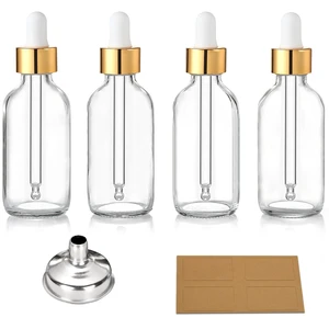 Set of 4, 2 oz Golden Cap Clear Dropper Bottles (60ml) with 1 Funnel & 4 Labels - Glass Tincture Bottles for Essential Oils with Eye Droppers - Leak Proof Travel Bottles for Liquids Set of 4, 2 oz Golden Cap Clear Dropper Bottles (60ml) with 1 Funnel & 4 Labels - Glass Tincture Bottles for Essential Oils with Eye Droppers - Leak Proof Travel Bottles for Liquids