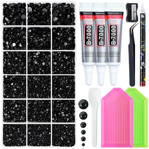 32000 Pcs Resin Jelly Rhinestones Kit, Black 2/3/4/5/6mm Flatback Rhinestones with 3 Pcs B7000 Jewelry Glue & Tools, All-in-One Bedazzling Kit for DIY Arts & Crafts Gifts 32000 Pcs Resin Jelly Rhinestones Kit, Black 2/3/4/5/6mm Flatback Rhinestones with 3 Pcs B7000 Jewelry Glue & Tools, All-in-One Bedazzling Kit for DIY Arts & Crafts Gifts