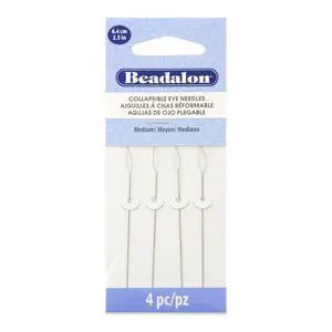 Collapsible Eye Beading Needles, Medium 0.36 mm / .014 inches Diameter, 2.5 inches Length, 4 pc Collapsible Eye Beading Needles, Medium 0.36 mm / .014 inches Diameter, 2.5 inches Length, 4 pc