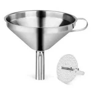 Stainless Steel Funnel with Detachable Strainer Filter, 5-Inch, Silver, Heavy-Duty Kitchen Funnel for Liquids, Oils, Sauces, Broths, and Canning Stainless Steel Funnel with Detachable Strainer Filter, 5-Inch, Silver, Heavy-Duty Kitchen Funnel for Liquids, Oils, Sauces, Broths, and Canning