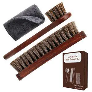 3-Piece 100% Horse Hair Shoe Brush Kit for Leather Care Professional Dauber Applicators and Polishing Brushes with Cleaning Cloth for Leather Shoes, Boots, Bags, Jackets & Car Detailing 3-Piece 100% Horse Hair Shoe Brush Kit for Leather Care Professional Dauber Applicators and Polishing Brushes with Cleaning Cloth for Leather Shoes, Boots, Bags, Jackets & Car Detailing