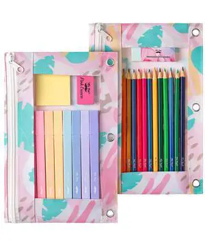 Pencil Pouch for 3 Ring Binder, 2 Pack, 10"x6.75", Smooth Zipper | Clear Window, Large Capacity Pencil Case with 3 Reinforced Grommets for School, Office, Supplies Storage Pencil Pouch for 3 Ring Binder, 2 Pack, 10"x6.75", Smooth Zipper | Clear Window, Large Capacity Pencil Case with 3 Reinforced Grommets for School, Office, Supplies Storage