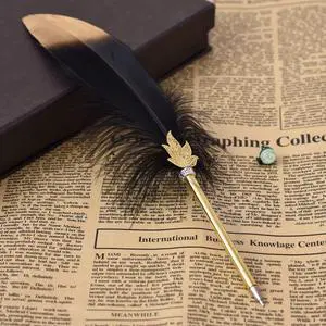 Quill Pen Vintage Feather Calligraphy Pen Refined Quill Ballpoint for Writing Signature or Gift Wedding Bridal (Black) Quill Pen Vintage Feather Calligraphy Pen Refined Quill Ballpoint for Writing Signature or Gift Wedding Bridal (Black)