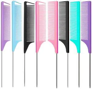 8pcs Rat Tail Combs Set,Long Steel Pin Teasing Combs for Salon Hair Stylists,2 styles and multiple colorsb of Metal Parting Combs for Women,Hair Teasing Fine Tooth Comb Aigee 8pcs Rat Tail Combs Set,Long Steel Pin Teasing Combs for Salon Hair Stylists,2 styles and multiple colorsb of Metal Parting Combs for Women,Hair Teasing Fine Tooth Comb Aigee
