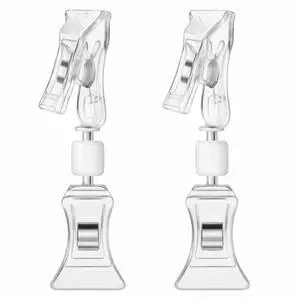 Double Sided Sign Holder Clips, Clear, 2 Pcs | Rotatable Clip on Price Tag Label Holders, Adjustable Stand Retail Stores Merchandise, Spring Clamp Secures Clothing Tags Double Sided Sign Holder Clips, Clear, 2 Pcs | Rotatable Clip on Price Tag Label Holders, Adjustable Stand Retail Stores Merchandise, Spring Clamp Secures Clothing Tags