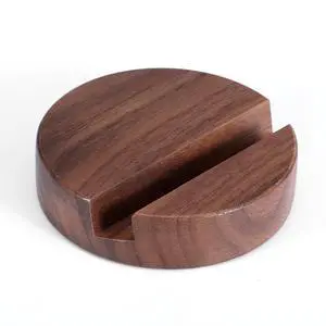 Walnut Wood Phone Stand, Single Slot Round Portable Mobile Cell Phone Holder, Minimalistic Modern Desk Tabletop Organizer for Kitchen Bathroom Office Accessories Walnut Wood Phone Stand, Single Slot Round Portable Mobile Cell Phone Holder, Minimalistic Modern Desk Tabletop Organizer for Kitchen Bathroom Office Accessories
