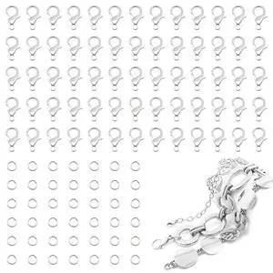 Necklace Clasp for Jewelry Making, Bracelet, Keychains(Silver) | 60Pcs Lobster Claw Clasps | 240Pcs Open Jump Rings | Necklace Making Supplies Necklace Clasp for Jewelry Making, Bracelet, Keychains(Silver) | 60Pcs Lobster Claw Clasps | 240Pcs Open Jump Rings | Necklace Making Supplies