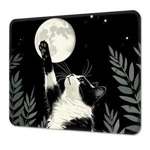 Mouse Pad, Cute Mouse Mat, 10" x 8", Black Cat and Moon | Square Waterproof Gaming Computer Mat, Textured Top, Stitched Edges, Non-Slip Rubber Base for Office Home Laptop Keyboard Mouse Pad, Cute Mouse Mat, 10" x 8", Black Cat and Moon | Square Waterproof Gaming Computer Mat, Textured Top, Stitched Edges, Non-Slip Rubber Base for Office Home Laptop Keyboard