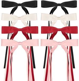 8 PCS Silky Satin Hair Bows with Tassel for Women Grils, Tassel Ribbon Bowknot Hair Clips for Ponytail Holder. Pink, Red Hair Bow and Black, White Barrettes Claw Bow 8 PCS Silky Satin Hair Bows with Tassel for Women Grils, Tassel Ribbon Bowknot Hair Clips for Ponytail Holder. Pink, Red Hair Bow and Black, White Barrettes Claw Bow