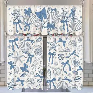 3 Pcs Blue Bow Starfish Seashell Kitchen Curtains Valances and Tiers Set for Window Ocean Coastal Beach Last Toast on the Coast Bachelorette Decor for Summer Bedroom Sea Mermaid Birthday Party 3 Pcs Blue Bow Starfish Seashell Kitchen Curtains Valances and Tiers Set for Window Ocean Coastal Beach Last Toast on the Coast Bachelorette Decor for Summer Bedroom Sea Mermaid Birthday Party