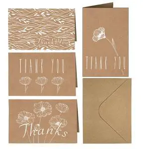 4x6 Thank You Cards 20 Pack Brown Craft Paper 4 Designs of Assorted Blank Thank You Greeting Cards with Envelopes, for Birthday, Wedding, Bridal/Baby Shower, Celebrations 4x6 Thank You Cards 20 Pack Brown Craft Paper 4 Designs of Assorted Blank Thank You Greeting Cards with Envelopes, for Birthday, Wedding, Bridal/Baby Shower, Celebrations