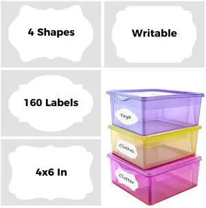 4 Shapes Labels for Storage Bins, 160 Pcs 6×4 in Storage Bin Labels, White | Large Removable Labels Made of Synthetic Paper, Easy to Peel Off, Waterproof, Tear-Resistant for School Business Home 4 Shapes Labels for Storage Bins, 160 Pcs 6×4 in Storage Bin Labels, White | Large Removable Labels Made of Synthetic Paper, Easy to Peel Off, Waterproof, Tear-Resistant for School Business Home
