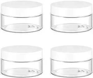 4 Pack 1 Oz Plastic Containers Small Jars with White Lids | BPA Free, Empty Round Clear, Slime Containers, Cosmetic Containers, For Travel Makeups, Lotions, Ointments, Salve, Samples 4 Pack 1 Oz Plastic Containers Small Jars with White Lids | BPA Free, Empty Round Clear, Slime Containers, Cosmetic Containers, For Travel Makeups, Lotions, Ointments, Salve, Samples