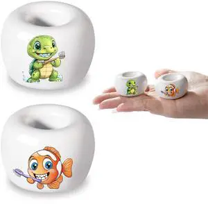 2PCS Ceramic Toothbrush Holder,Mini Sleek Toothbrush Holder Stand for Bathroom and Countertop Organizers, White (Stylish Sea-Themed Designs) 2PCS Ceramic Toothbrush Holder,Mini Sleek Toothbrush Holder Stand for Bathroom and Countertop Organizers, White (Stylish Sea-Themed Designs)