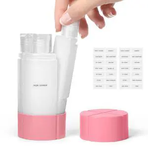 Travel Bottle, TSA Approved 4-in-1 Leak-Proof Bottle, 4 * 60ml/2oz, with 2 Pre-Printed Labels for Travel Gym Camping, Carry-on Travel Size Toiletries Shampoo Lotion Bottle for Women Men (Pink) Travel Bottle, TSA Approved 4-in-1 Leak-Proof Bottle, 4 * 60ml/2oz, with 2 Pre-Printed Labels for Travel Gym Camping, Carry-on Travel Size Toiletries Shampoo Lotion Bottle for Women Men (Pink)