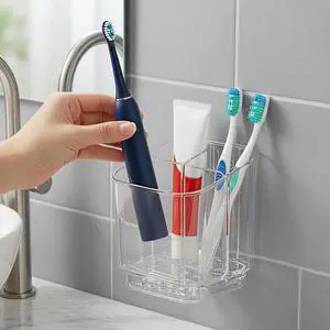 Bathroom Toothbrush Holder, Three Compartment Detachable Toothbrush Holder Wall Mounted, Toothbrush Storage Rack for Bathroom/Kitchen/Office Bathroom Toothbrush Holder, Three Compartment Detachable Toothbrush Holder Wall Mounted, Toothbrush Storage Rack for Bathroom/Kitchen/Office