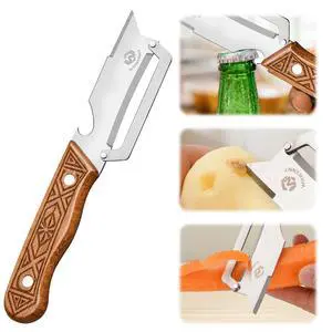 Multifunctional Vegetable Peeler, 50% Thicker Ultra-Sharp Stainless Steel Peeler Knife, Wooden Handle & Bottle Opener 4-in-1, for Vegetables Fruits Potatoes Carrots, Peelers for Kitchen (1 Pack) Multifunctional Vegetable Peeler, 50% Thicker Ultra-Sharp Stainless Steel Peeler Knife, Wooden Handle & Bottle Opener 4-in-1, for Vegetables Fruits Potatoes Carrots, Peelers for Kitchen (1 Pack)