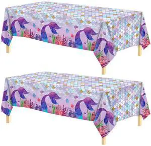 2 Pieces Mermaid Party Tablecloth Plastic Mermaid Party Supplies Disposable Rectangle Tablecloths for Under The Sea Ocean Themed Birthday Parties Decorations Supplies 2 Pieces Mermaid Party Tablecloth Plastic Mermaid Party Supplies Disposable Rectangle Tablecloths for Under The Sea Ocean Themed Birthday Parties Decorations Supplies
