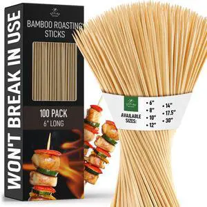 100-Pack Natural Bamboo Skewers 6" Durable 4mm Roasting Sticks for BBQ, Grilling, Kabobs, Chocolate Fountain, Fruits & Crafts 100-Pack Natural Bamboo Skewers 6" Durable 4mm Roasting Sticks for BBQ, Grilling, Kabobs, Chocolate Fountain, Fruits & Crafts