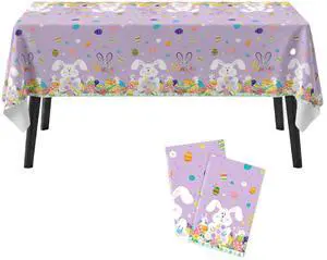 Happy Easter Tablecloth 2 Pack, Bunny Plastic Disposable Tablecloth 54 x 108 Inch, Spring Easter Party Table Cover for Easter Celebration, Holiday Decorations Happy Easter Tablecloth 2 Pack, Bunny Plastic Disposable Tablecloth 54 x 108 Inch, Spring Easter Party Table Cover for Easter Celebration, Holiday Decorations