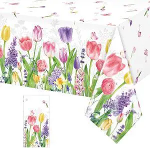 1 Pack Spring Summer Lavender Tulip Plastic Tablecloth, Blooming Floral Disposable Table Cloth, Watercolor Seasonal Holiday Table Cover for Easter Picnic Spring Summer Party Decorations, 54 x 108 Inch 1 Pack Spring Summer Lavender Tulip Plastic Tablecloth, Blooming Floral Disposable Table Cloth, Watercolor Seasonal Holiday Table Cover for Easter Picnic Spring Summer Party Decorations, 54 x 108 Inch