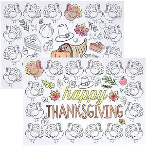Color-Your-Own 2-Sided Reversible Disposable Paper Place Mats, 14 x 10-inches, Happy Thanksgiving, 22-Count Color-Your-Own 2-Sided Reversible Disposable Paper Place Mats, 14 x 10-inches, Happy Thanksgiving, 22-Count